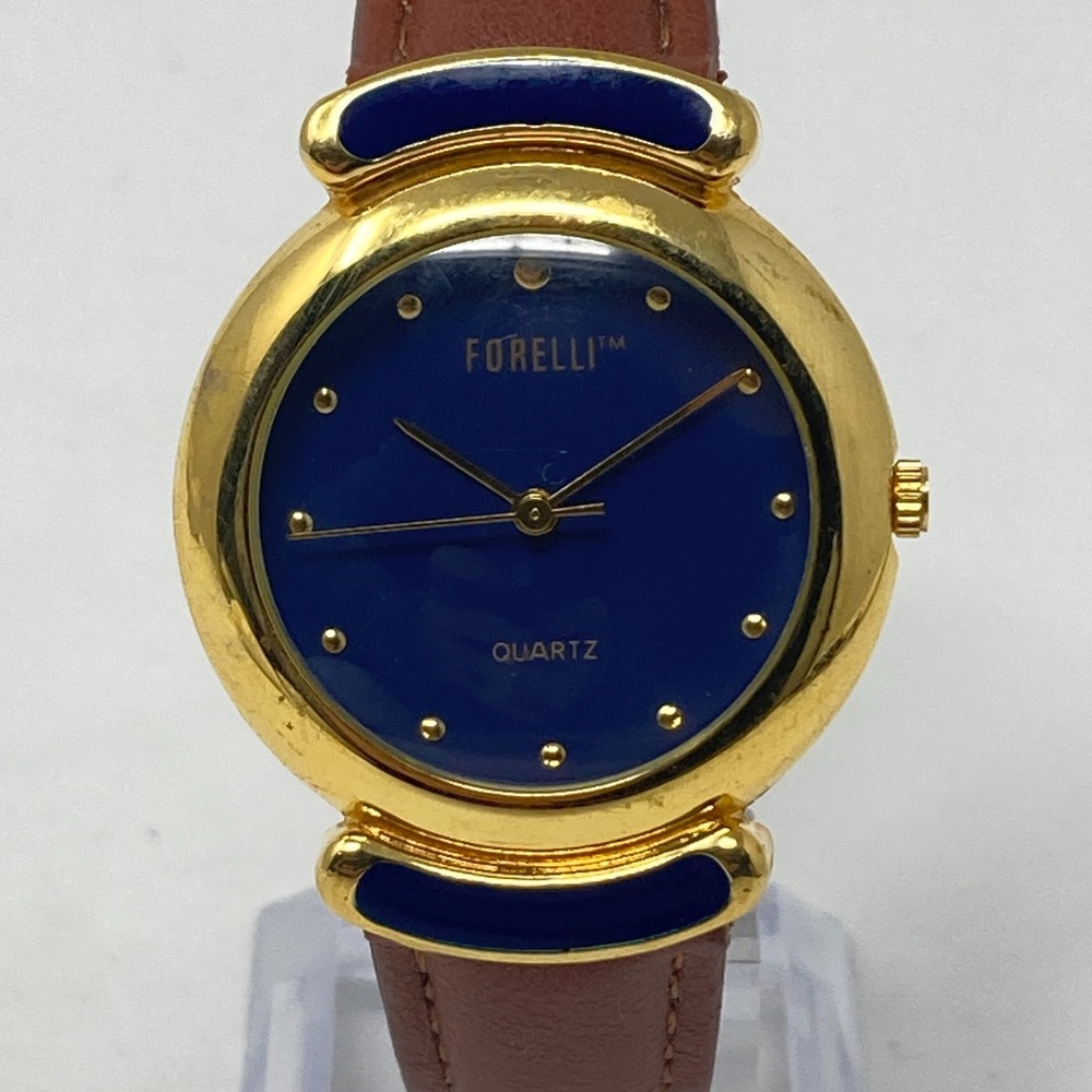 Forelli Watch Women 31mm Gold Tone Blue Dial Domed Crystal New Battery 8.5"
